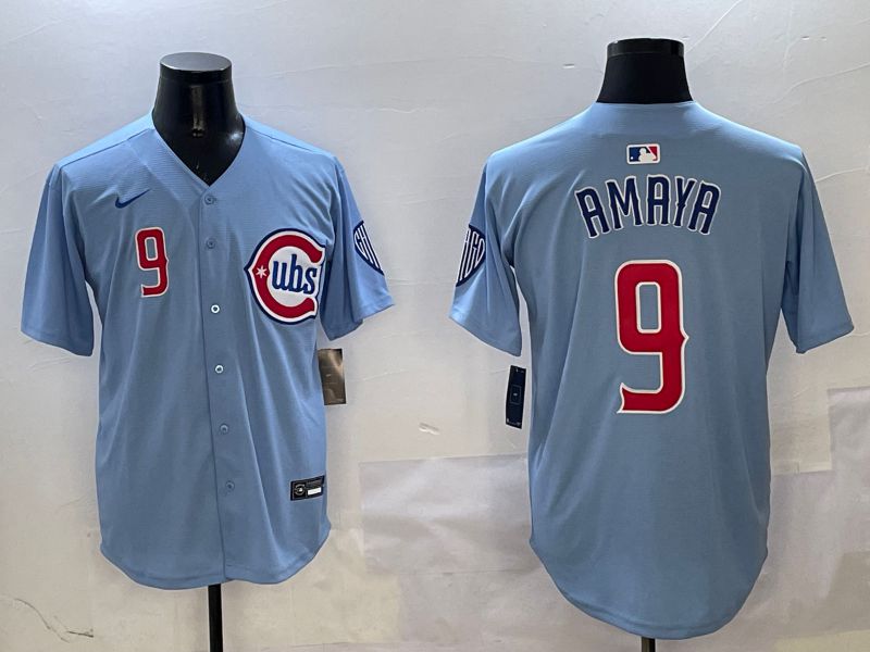 Men Chicago Cubs #9 Amaya Light Blue Throwback 2025 Nike MLB Jersey style 2